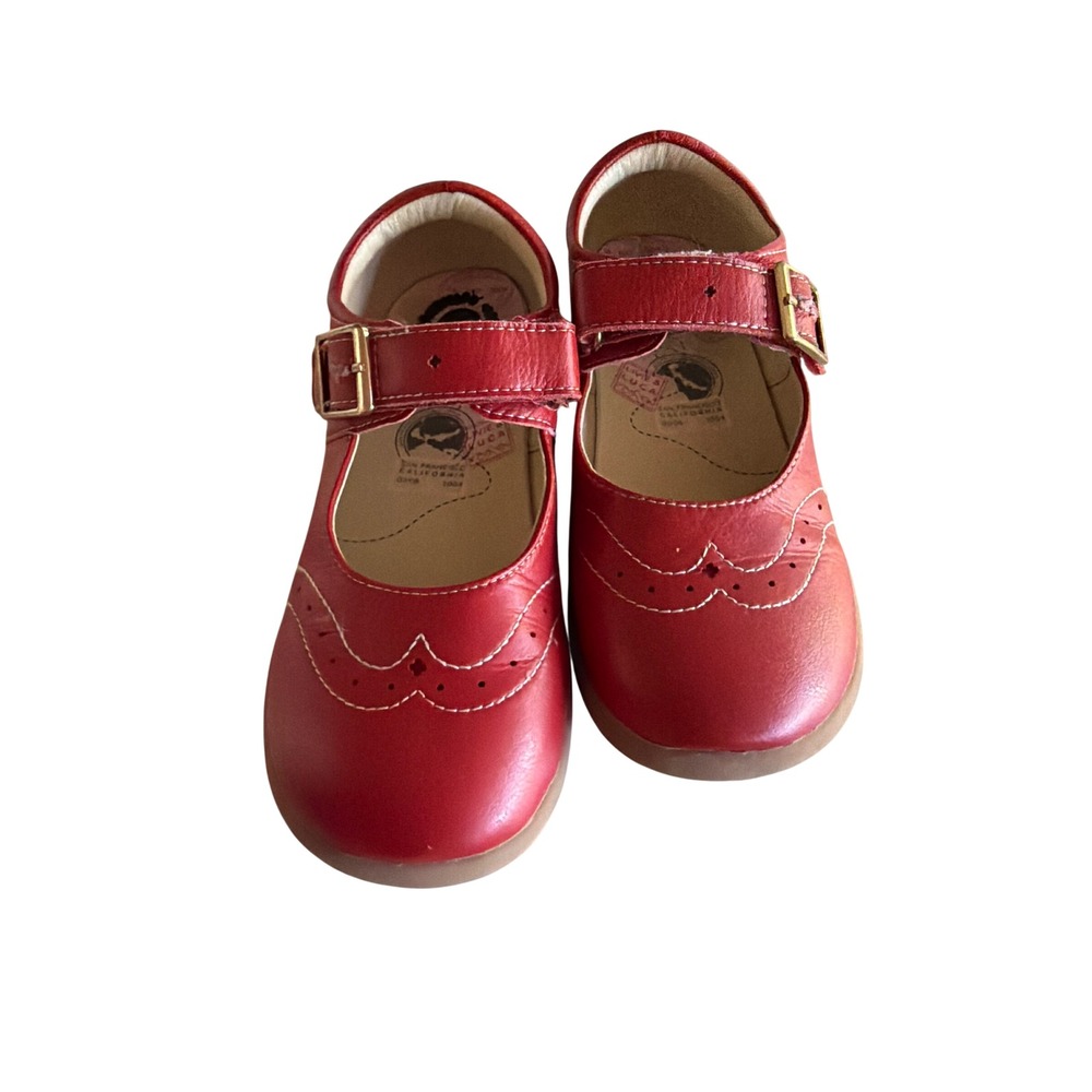 Livie & Luca Mary Jane Red 2Y Joyful Little Soles Scalloped Wingtip Buckle Shoes